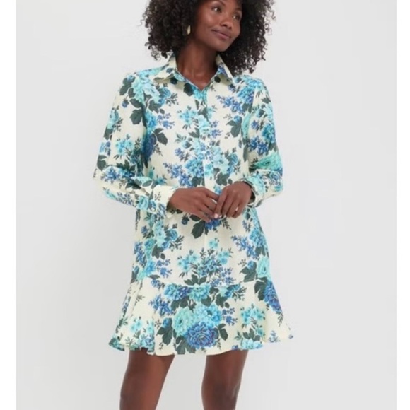 Tuckernuck Callahan Linen Shirt Dress Wild Zinnia Blue Floral Size XL NWT